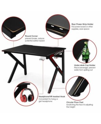 K-Shaped Gaming Desk with Cup Holder and Headphone Hook
