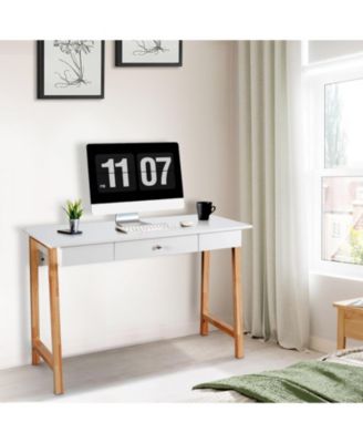 42 in Writing Desk with Storage Drawer and Rubberwood Legs