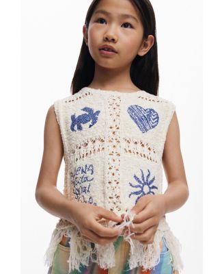 Girls Girls's Crochet sweater with fringes