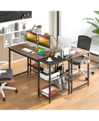 59 in Industrial Computer Desk with Built-in Charging Station and Storage Shelves