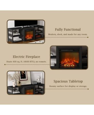 Fireplace TV Stand for up to 75" TV with Storage Shelves, Americano