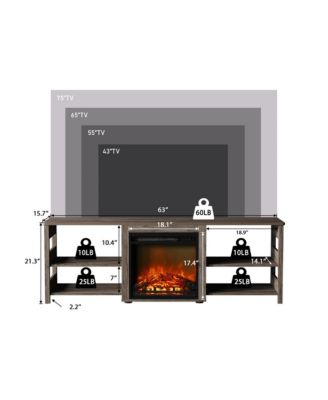 Fireplace TV Stand for up to 75" TV with Storage Shelves, Rustic Oak