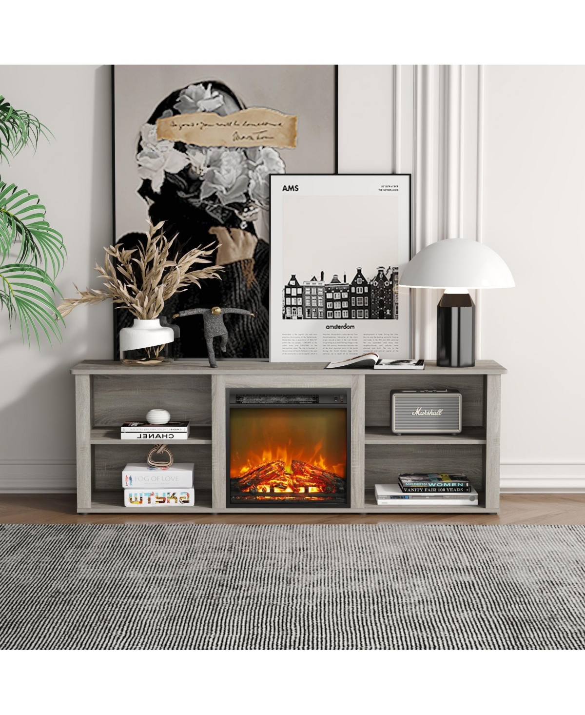 Homlux Modern Fireplace Tv Stand for TVs up to 65" with Storage Media Console