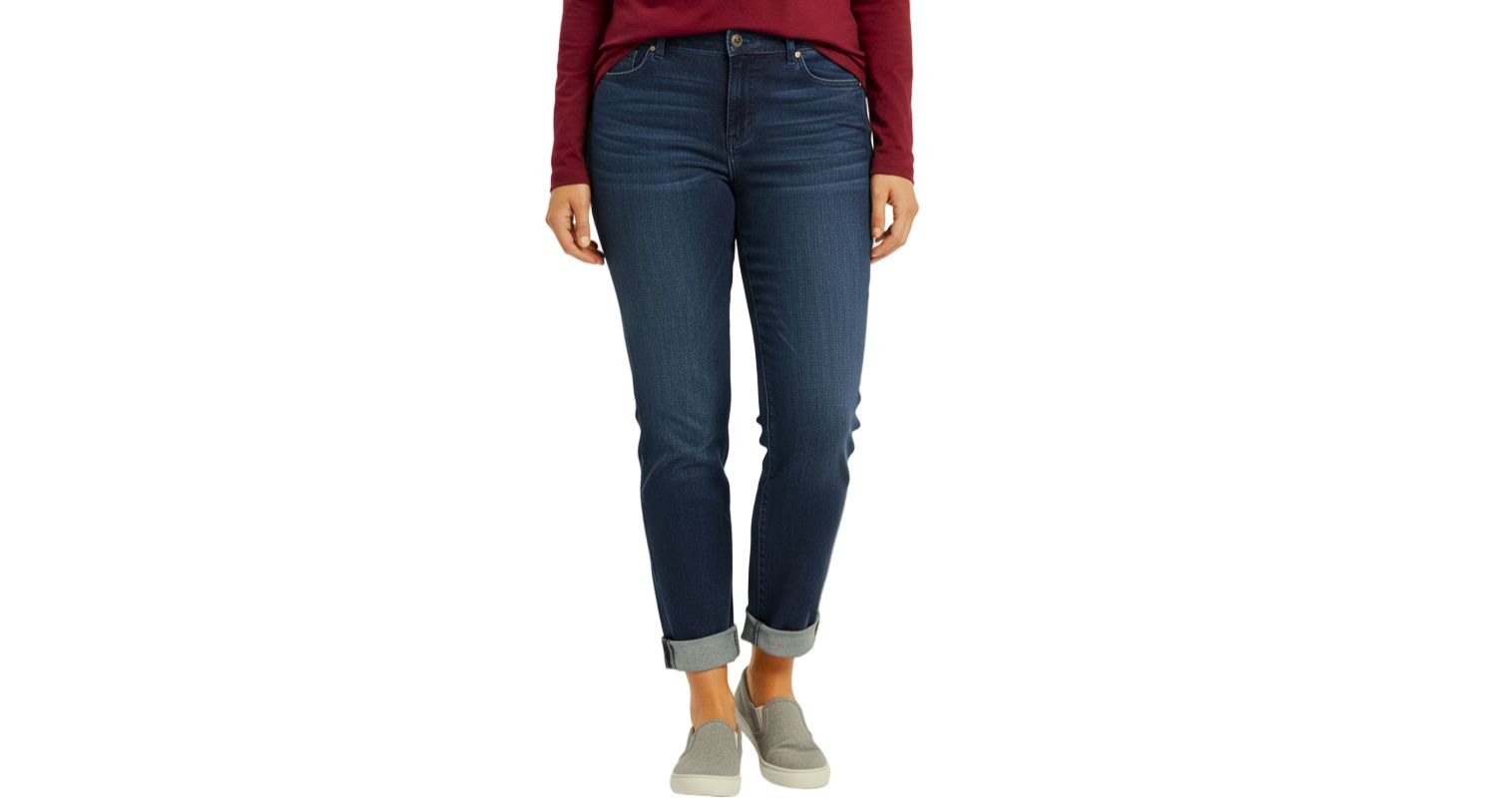 Women's Mid Rise Boyfriend Rolled Denim Jeans