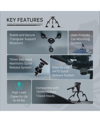 Hydra Articulating Car Mounting System with 3x 4.5" Electronic Suction Cup