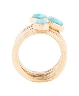 Bold Bronze and Genuine Turquoise 5 Piece Stack Ring Set