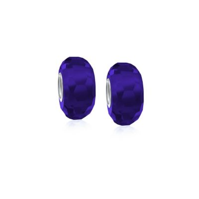 Set of 2 Faceted Glass Charm Bead with Sterling Silver Core