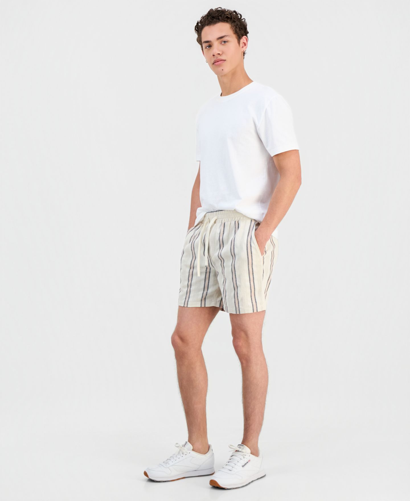 Мужские шорты Sun + Stone Chester Cotton Striped 6" Pull-On, цвет: Молочный — фото 3