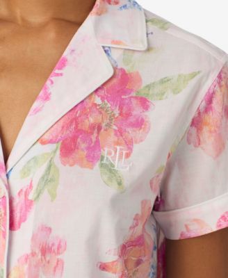 Women's Short-Sleeve Notch Collar Cropped Pant Pajama Set