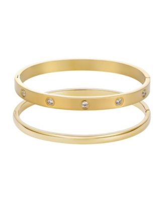 Tarnish Resistant Gold Eternity and Plain Cuff Bracelet Set