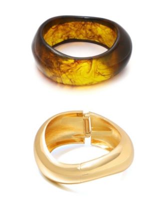 Gold Chunky Brown and Gold Bangle Bracelet Set