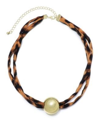Gold Ball on Leopard Print Adjustable Necklace