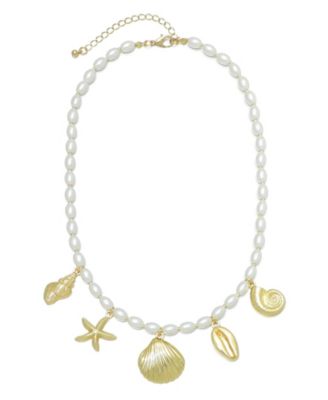 Gold Chunky Pearl and Sea Charms Necklace