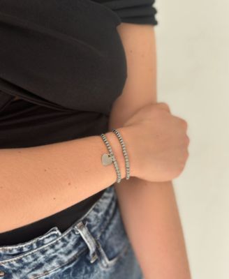 Silver 2-Piece Bead Heart Bracelet Set