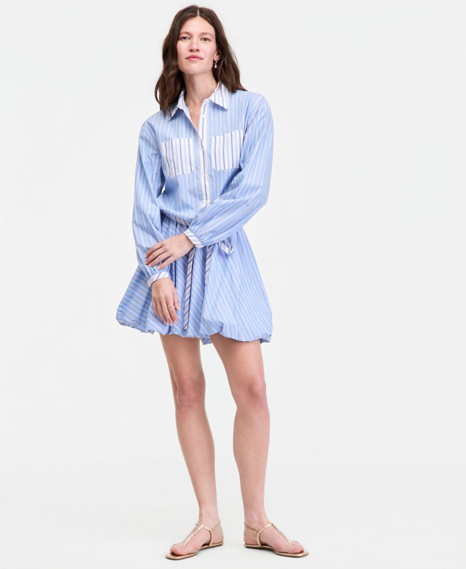 Women's Stripe Tie-Hem Long Sleeve Cropped Shirt