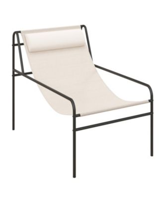 2 Pieces Patio Sling Chair Modern Accent Chair w/ Removable Headrest and Sturdy Metal Frame