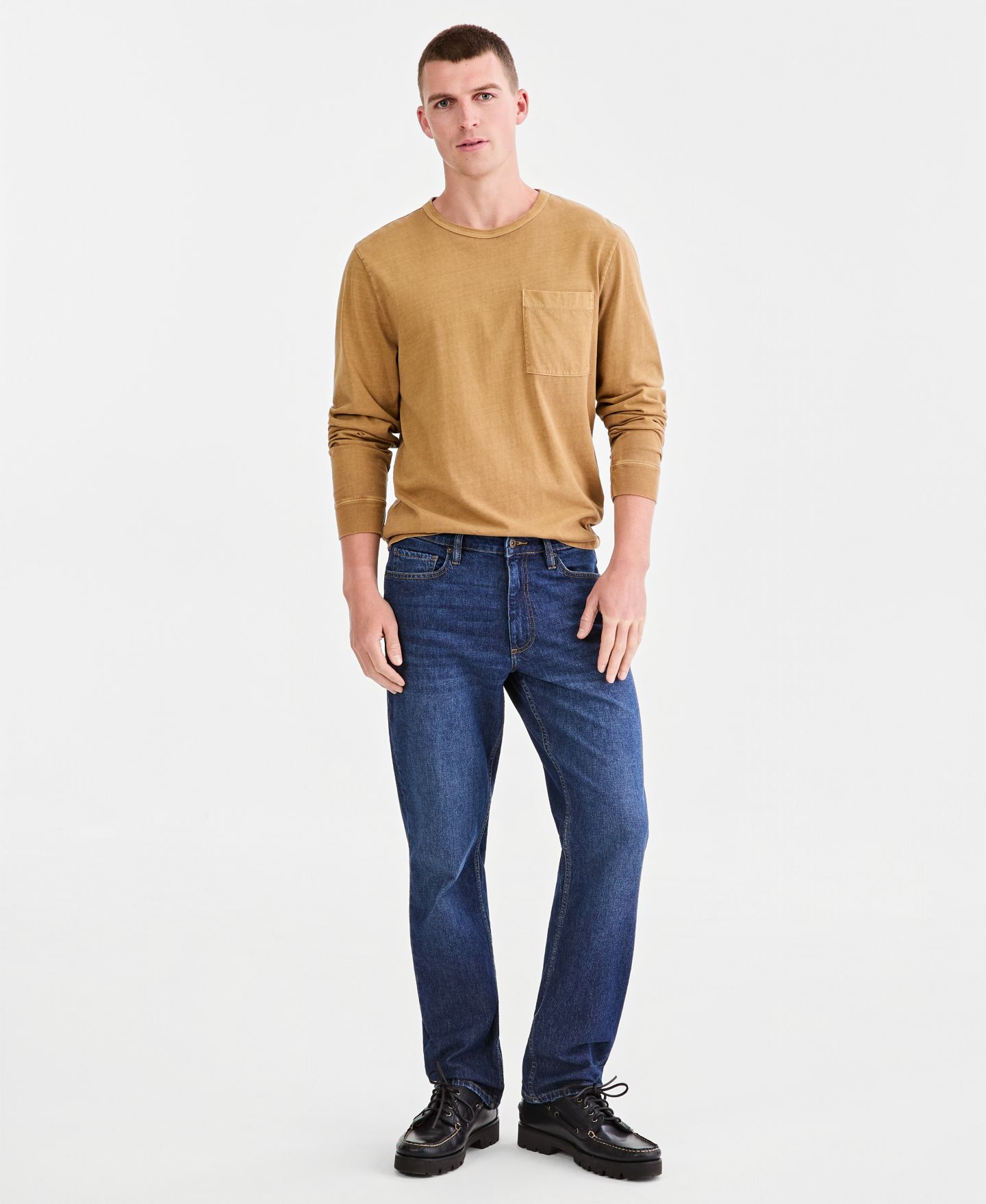 Мужские джинсы Sun + Stone Navy-Wash Straight-Fit, цвет: Тёмно-синий варёный — фото 2