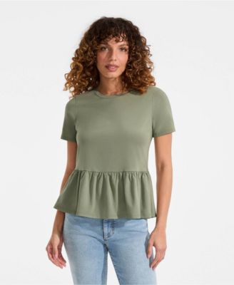 Women's Short Sleeve Lightweight Jersey Crew Neck Peplum Tee