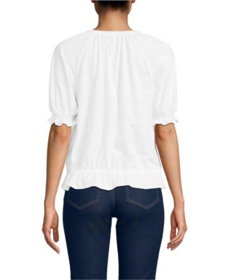 Women's Elbow Sleeve Lightweight Jersey Gathered Adjustable Hem Blouse