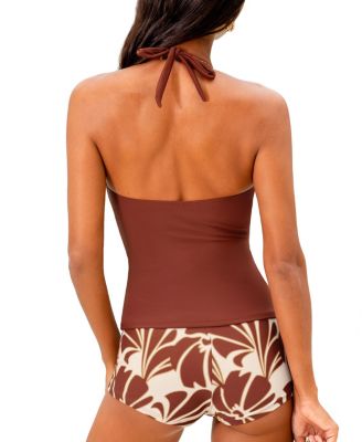 Women's Halter V Neck Adjustable Straps Shorts Tankini Sets