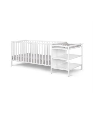 3 in 1 Convertible Crib and Changing Table Combo White Solid Wood with Storage Shelves