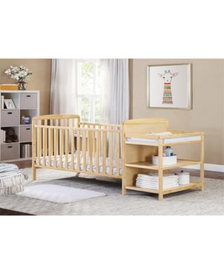 2 in 1 Crib and Changing Table Combo Natural Solid Wood Converts to Toddler Bed
