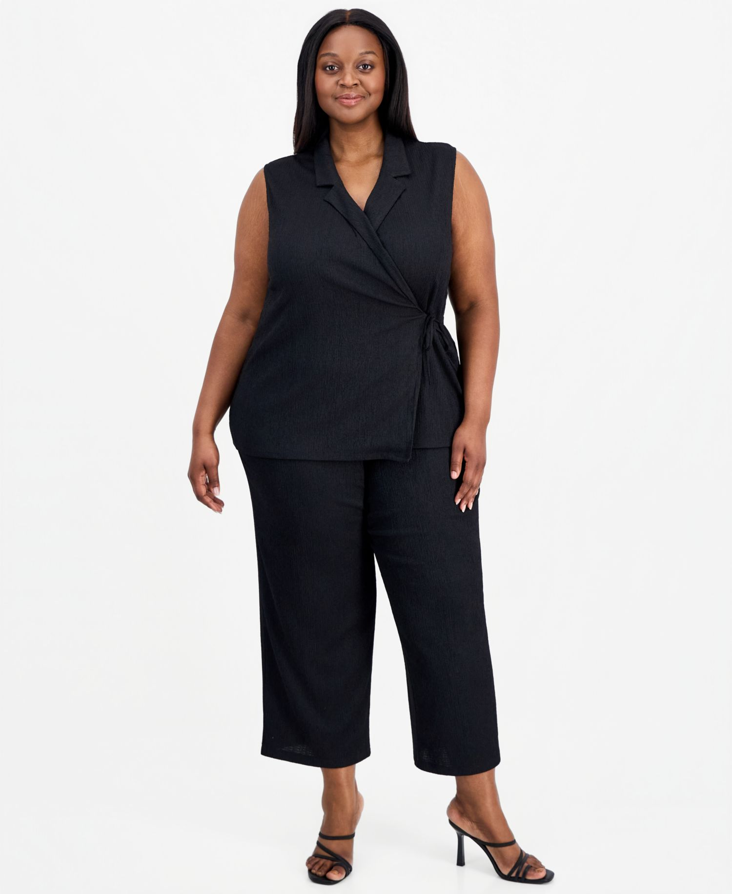 Plus Size Notch-Collar Sleeveless Wrap Top
