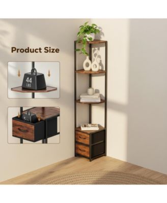 63.4'' Tall 6-Tier Corner Shelf Stand with Storage Fabric Drawers Freestanding for Living Room Bedroom Kitchen Bathroom