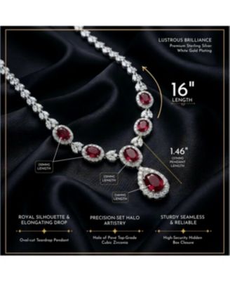 Sterling Silver White Gold Plated CZ Statement Teardrop Necklace