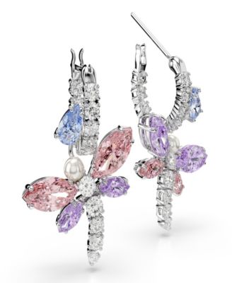 Ariana Grande x Drop Earrings, Mixed Cuts, Dragonfly, Multicolored, Rhodium Plated