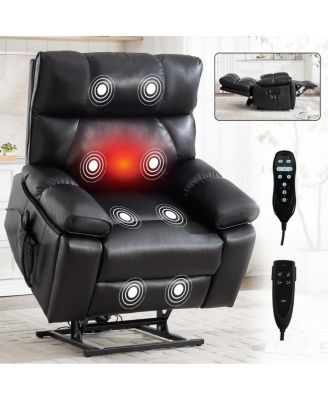 Oversized Power Lift Recliner Chair for Elderly, Faux Leather Dual Motor Infinite Position with Massage, Heat, Remote & Cup Holders