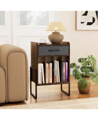 Record Player Stand with Drawer and Record Holder-Rustic