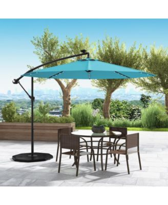 10 ft Solar LED Offset Umbrella with Lights and Cross Base