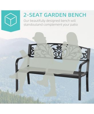 50" Outdoor Bench, Metal Garden Bench with Floral Pattern Backrest, Porch Bench