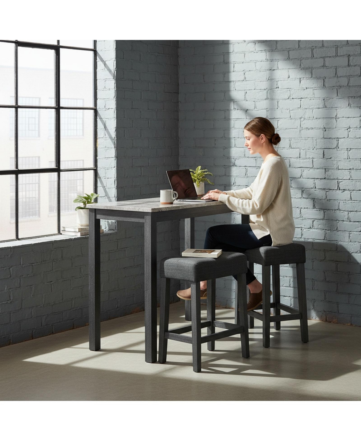 Sugift Three Piece Bar Table Set with Charging Station