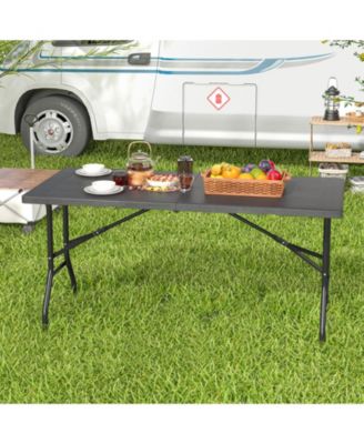 5 ft Folding Picnic Table with Wood Grain HDPE Top and Non Slip Pads