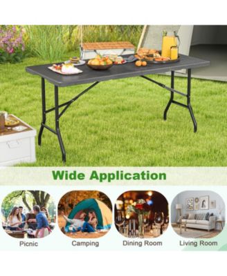 5 ft Folding Picnic Table with Wood Grain HDPE Top and Non Slip Pads