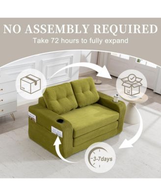 Fold Out Convertible Sofa Bed, Comfortable Corduroy Loveseat Floor Sofa with Cup Holders and Pillows for Living Room and Small Spaces