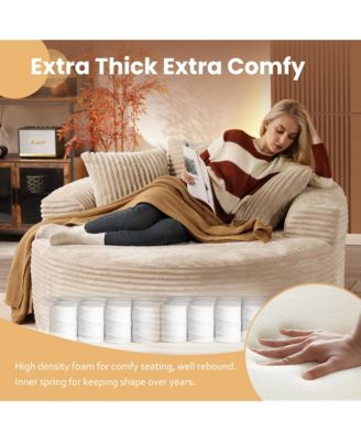58" Oversized Round Lounge Chaise, No Assembly Required, Cloud Large Indoor Circle Chair, Fluffy Modern Sleeper Sofa Bed for Living Room
