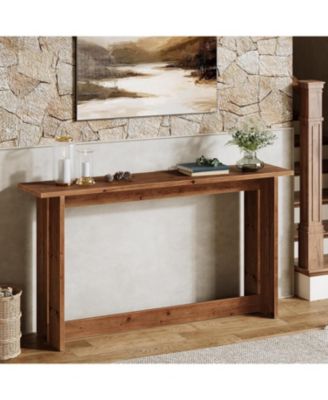 Solid Wood Media Console, 63" Rustic Distressed Walnut Entryway Table, Farmhouse Sofa Table for Living Room, Hallway, Foyer
