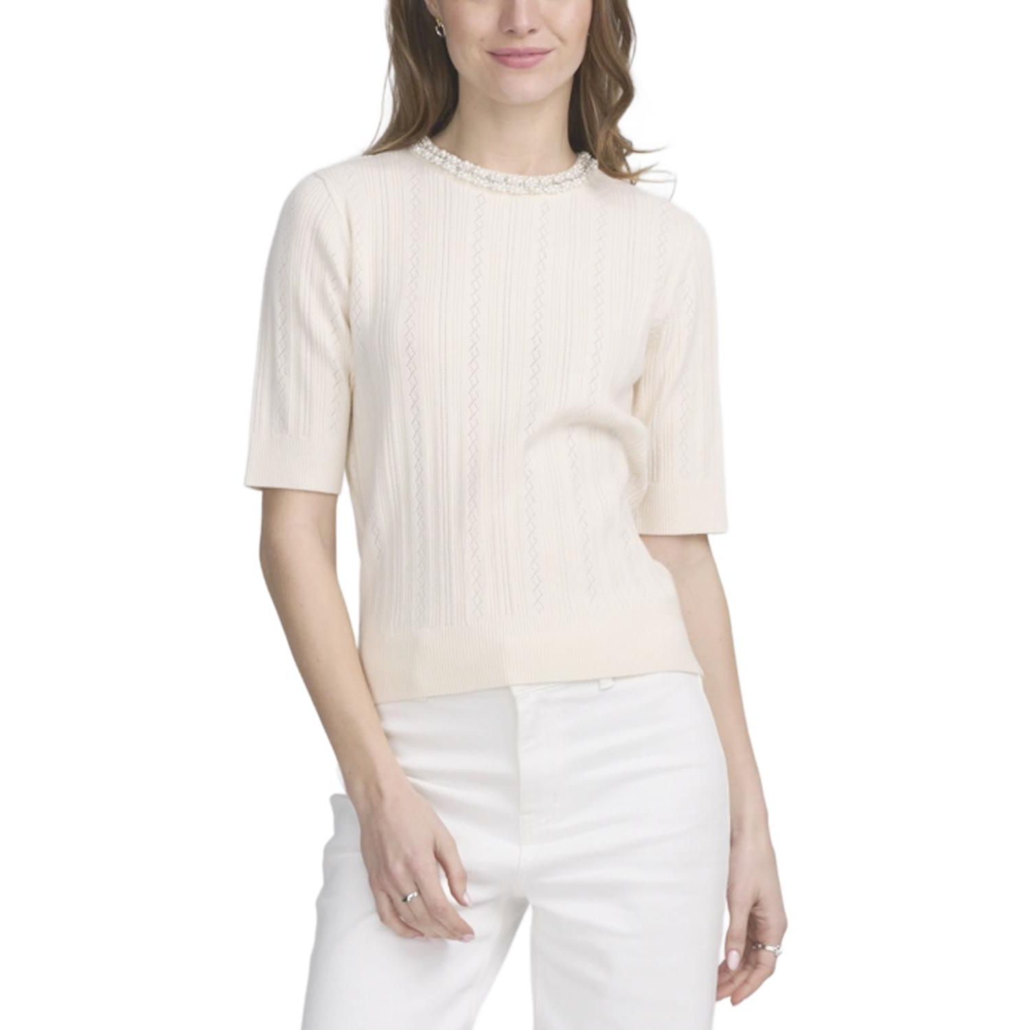 Women's Fine Gauge Embellished Neck Top
