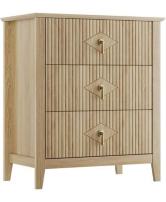 Fluted 3-Drawer Modern Dresser, 27.5” Wide, Chest of Drawers Organizer, Metal Handle for Bedroom, Hallway, Entryway, Natural