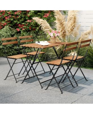 5 Piece Patio Acacia Wood Dining Set with Four Folding Chairs
