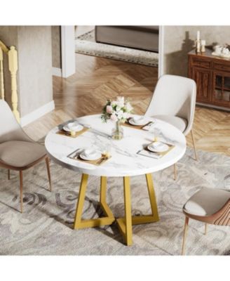 Round Dining Table for 2, 31.5" Industrial Kitchen Table with Metal Base, Small Table for Dining Room