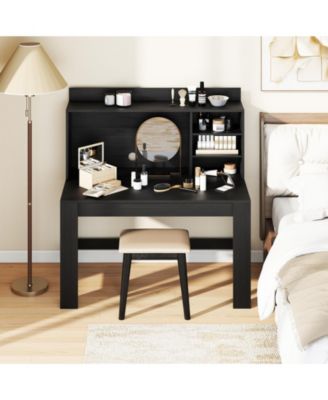 Modern Home Office Desk with Hutch and Storage Shelves