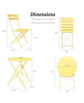3 Pieces Patio Bistro Balcony Metail Chair Table Set