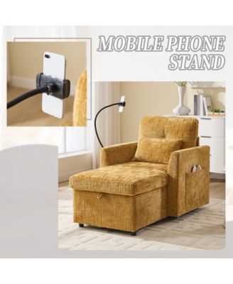 Chenille Lazy Sofa Recliner Chair with Storage, Phone Holder and Side Pockets, Leisure Lounge Chair for Living Room and Bedroom