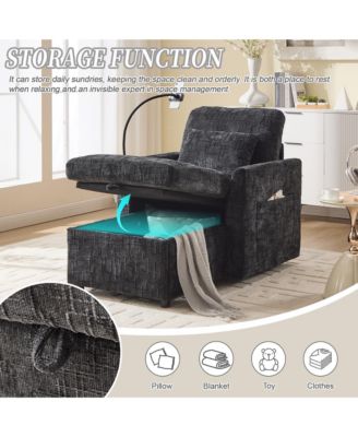 Stylish Chenille Single Recliner Lounge Chair with Storage, Phone Holder and Side Pockets, Ideal Leisure Sofa for Bedroom and Living Room