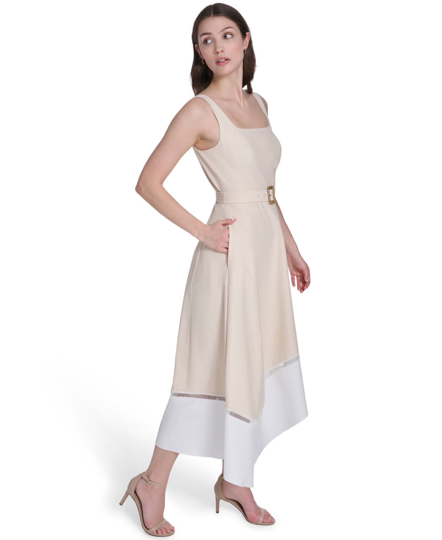 Petite Square Neck Fit & Flare Midi Dress