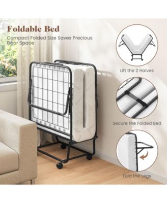 Cot Size Folding Bed Frame with Memory Foam Mattress and Metal Frame